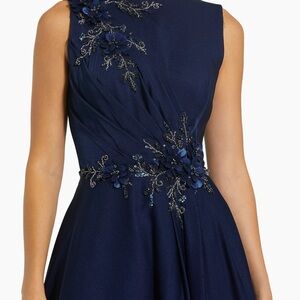 Mac Duggal Navy Floral Applique Sleeveless Maxi Gown Dress Size 18 #20365